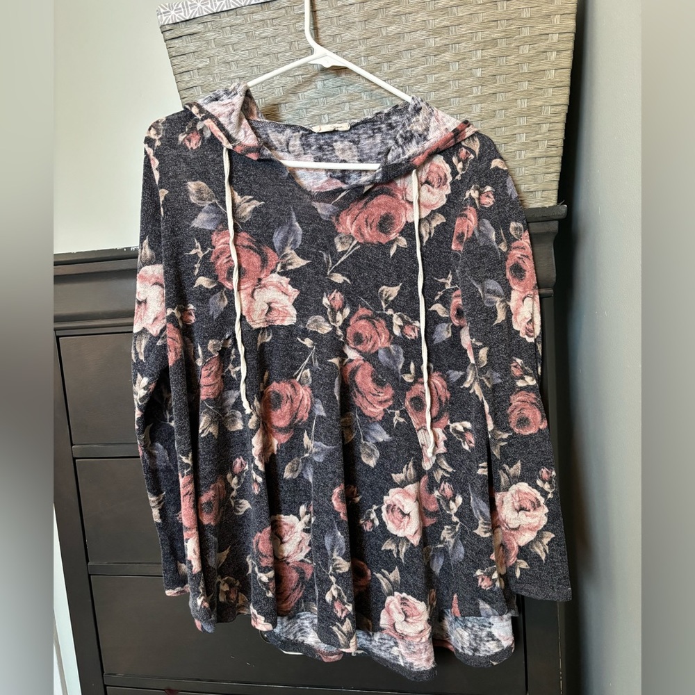 Hopely made in USA floral rose tunic hoodie MEDIUM shabby chic cottagecore
